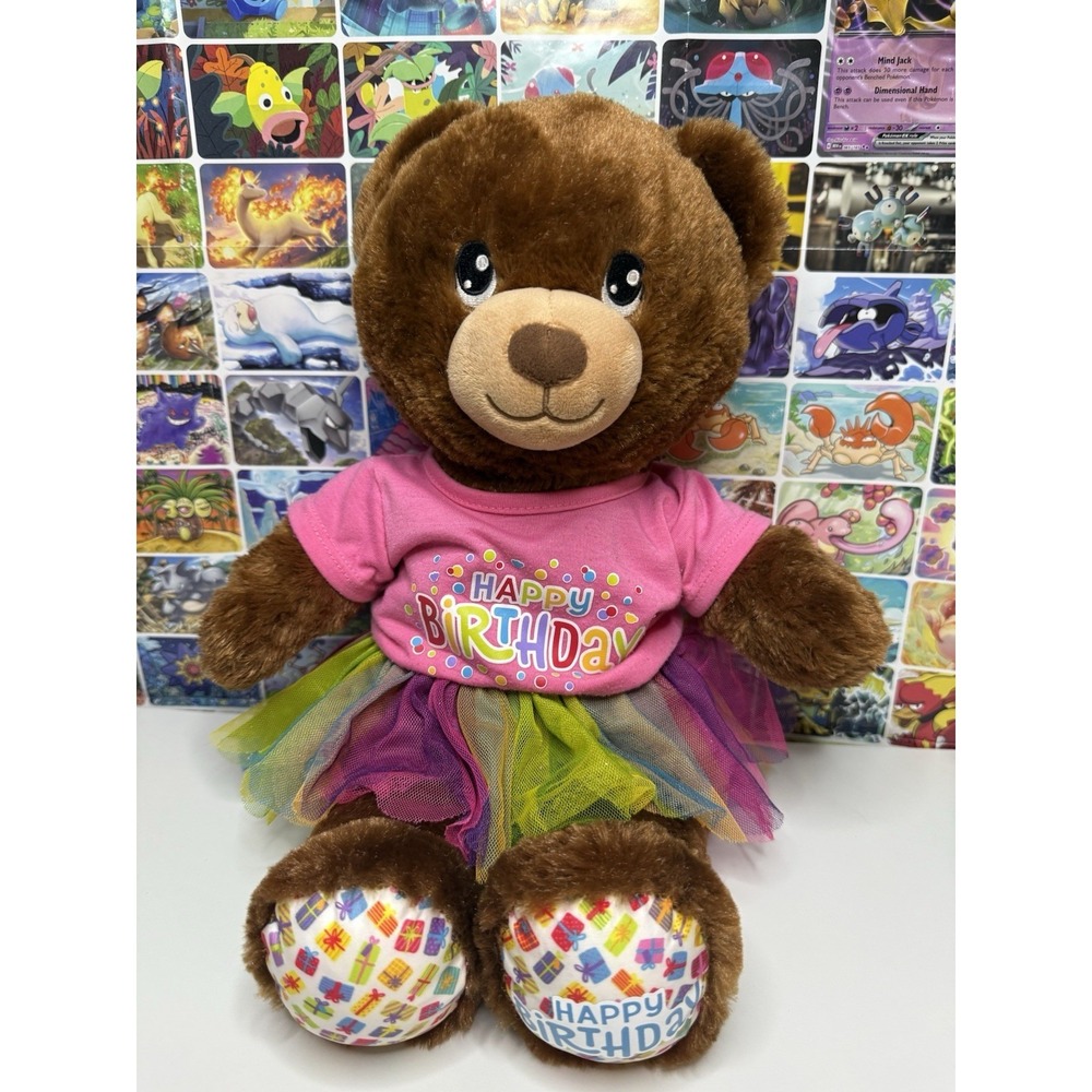 Build-A-Bear Brown Teddy Bear Plush 16" Happy Birthday Outfit‎ Rainbow Tutu